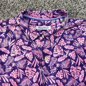 Tommy Bahama XLTG Silk Blend Hawaiian Shirt Purple Pink Floral Camp Button Up